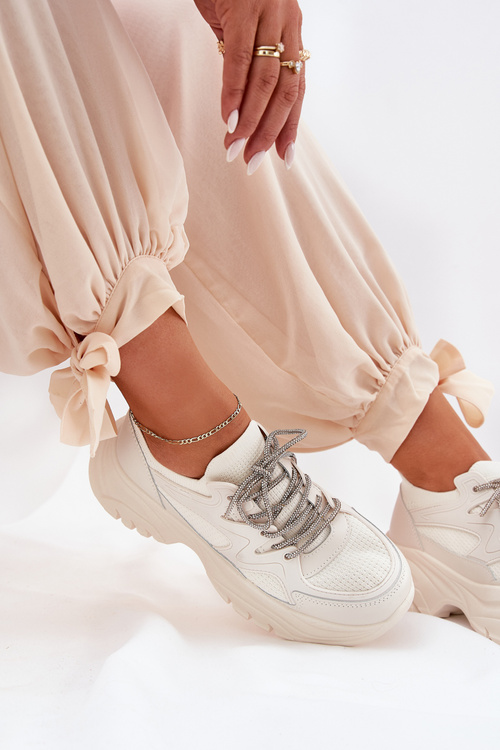 Women's Platform Sneakers with Decorative Lacing Beige Evalianne