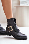 Botki Ozdobna Klamra Lakierowane Czarne Zazoo 2951