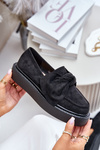 Women's Platform Moccasins with Bow Black Naivine
