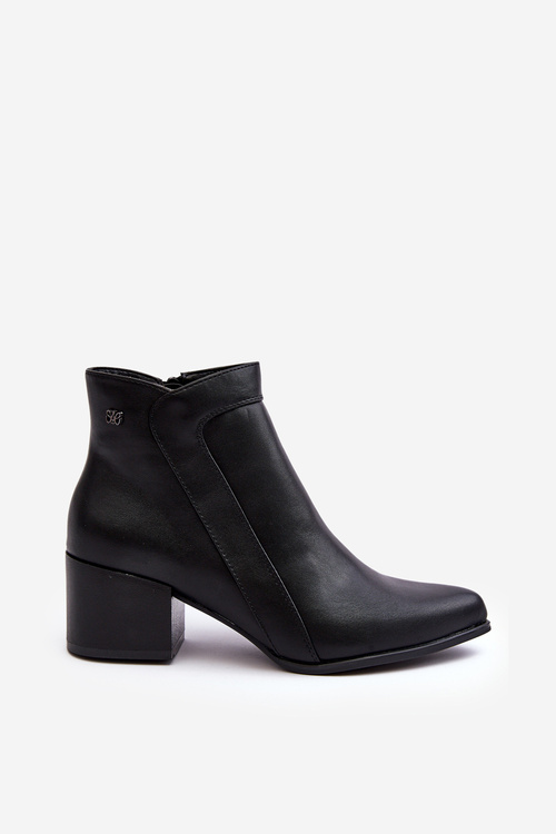 Leather Ankle Boots With Low Heel Black Cidi