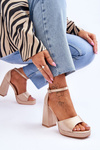 Satin Sandals On Chunky Heels Beige Eternity