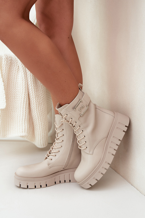 Womens Platform Ankle Boots With Decorative Detail Insulated Light Beige Lyrana