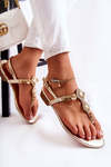 Fashionable Women's Sandals Flip-Flops With Decorative Rhinestones Golden Bellia