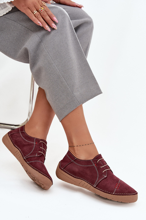 Leather Women's Loafers with Stitching Artiker 57C2111 Burgundy