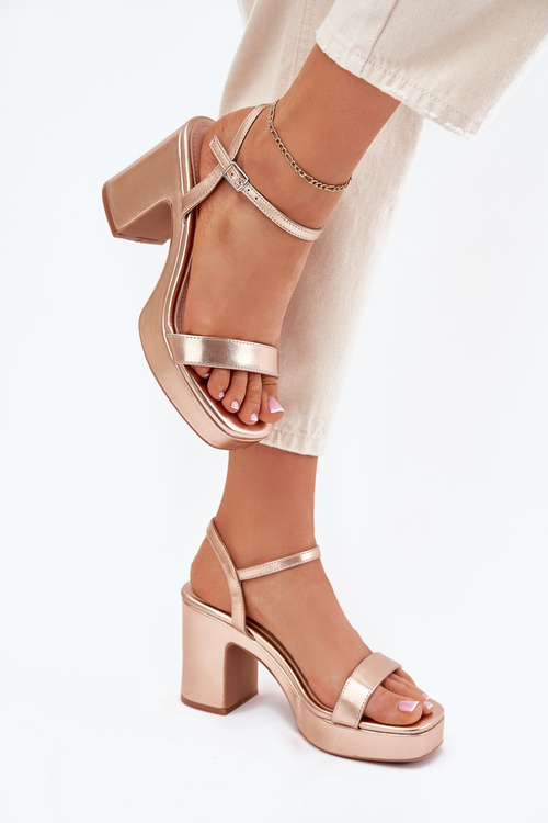 Eco Leather Sandals On Heel Rose Gold Lillita