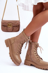 Women's Leather Lace-up Boots Beige Faustina