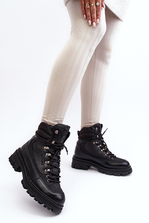 Women's Warm Lined Lace-up Boots Black Big Star MM274663