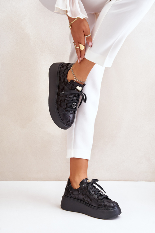 Leather Sports Shoes On Platform Maciejka 06191-42 Black