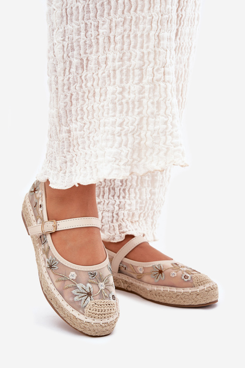 Mesh Espadrilles With Embroidery On Platform Beige Laxisa