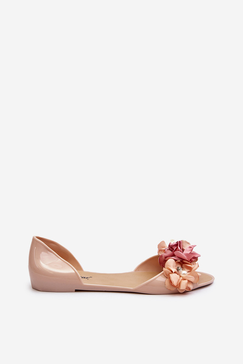 Women's Rubber Ballerina Flats with Flowers Beige Junikla