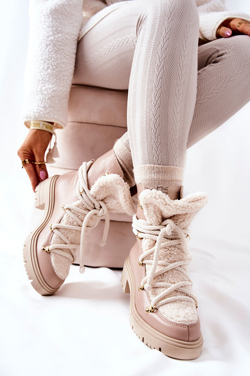 Leather Trapper Boots Tied Lewski Beige 3116