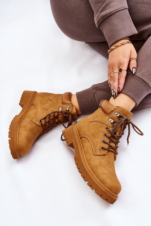 Women's Insulated Trapper Boots Lace Up Camel Halfway