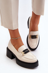 Women's Patent Leather Loafers on Chunky Heel Light Beige Ridulvi