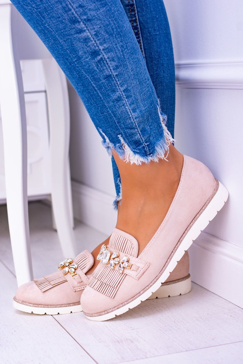 Beige Suede Mokassins with Vivaro Crystals