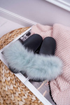 Women's Flip Flops with Natural Fur Mint Naturis