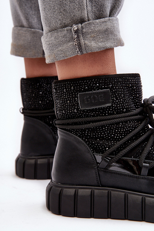 Śniegowce Ocieplane Zdobione Dżetami Czarne Goe MM2N4080