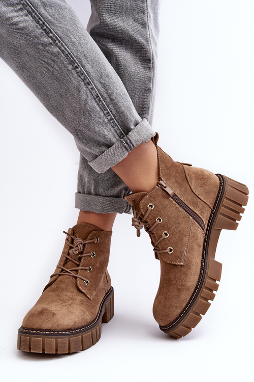 Laced Fleece-Lined Boots Dark Beige Bjorg