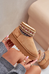 Women's Snow Boots With A Pattern Insert On A Platform Camel Avatharia