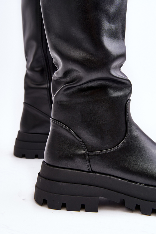 Women's black knee-high boots with a thick sole Beatrizia