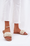 Women's Flat Sandals With Decorative Beads Beige Aricca