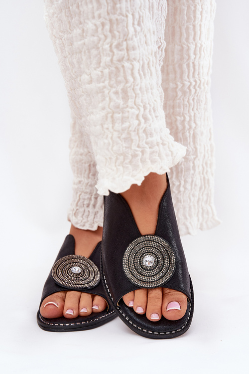 Shiny Women's Sandals With Decorative Detail S.Barski KV51-012 Black