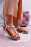 Women's Flat Slip-on Sandals with Zircons Silver Mabellena