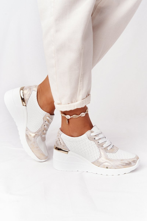 Leather Wedge Sneakers S.Barski White-Gold
