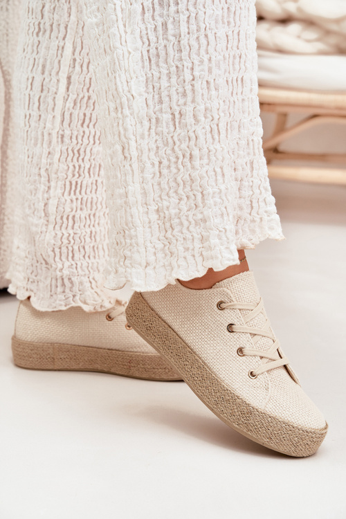 Damskie Trampki Platforma Z Plecionką Beżowe Princa