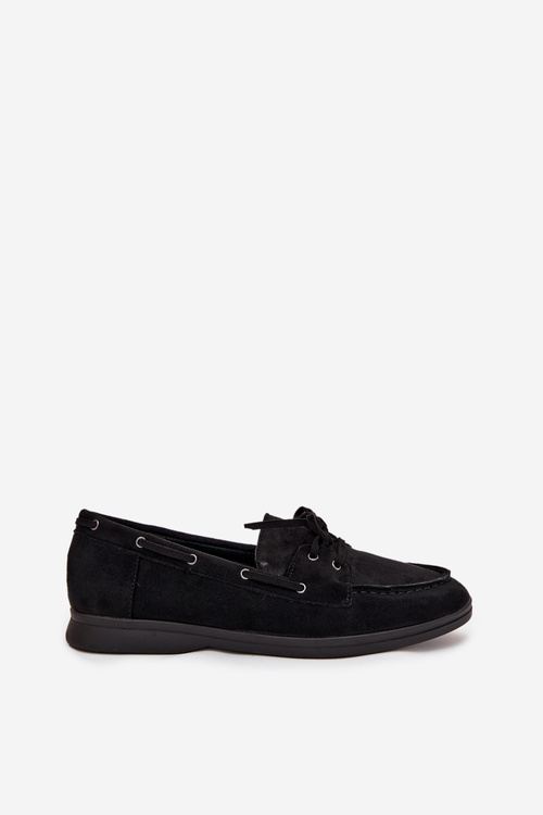 Women's Flat Loafers with Laces Black Zalina