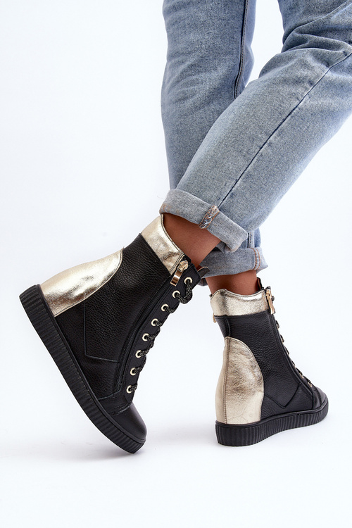 Zazoo 3081 Women's Leather Sneakers With Wedge Black