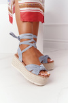 Lace-up Sandals On A Braided Platform Blue La Palma