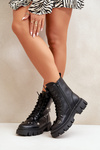 Women's Worker Boots With Decorations Eco Leather Black Cadenilla