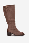 Knee-high eco suede boots on a heel Vinceza 58332 dark beige