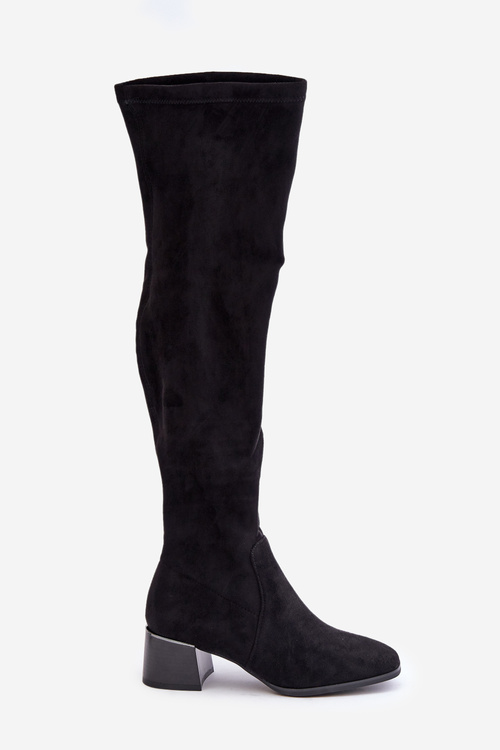 Heeled Knee High Block Boots Made Of Eco Suede Black Galadi