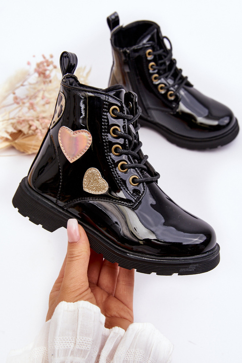 Children's black patent boots with embellishments Adete