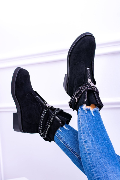 Lu Boo Czarne Damskie Botki Suwak Cekiny Rafell