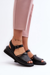 Black Women's Leather Wedge Sandals Vinceza 66624