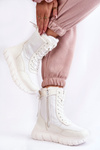 Women's Lace-up Snow Boots On The Platform White and Beige Anubi