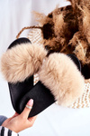 Women's Slides With Natural Fur Beige Bushido