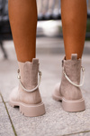 Warm Ankle Boots With Zipper And Decorative Strap Beige Labenne