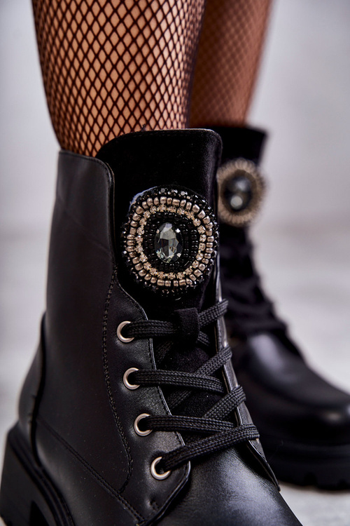 Warm Leather Boots With Decoration Black Blandi
