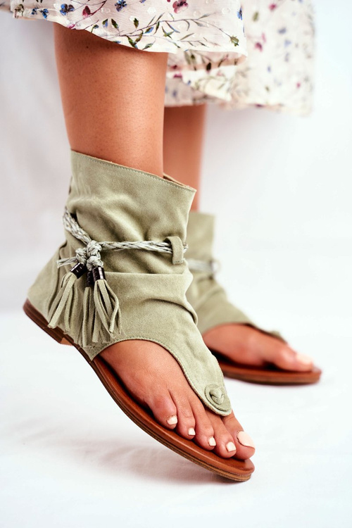 Damskie Sandałki Japonki Z Cholewką Zielone SL1011 Madrit