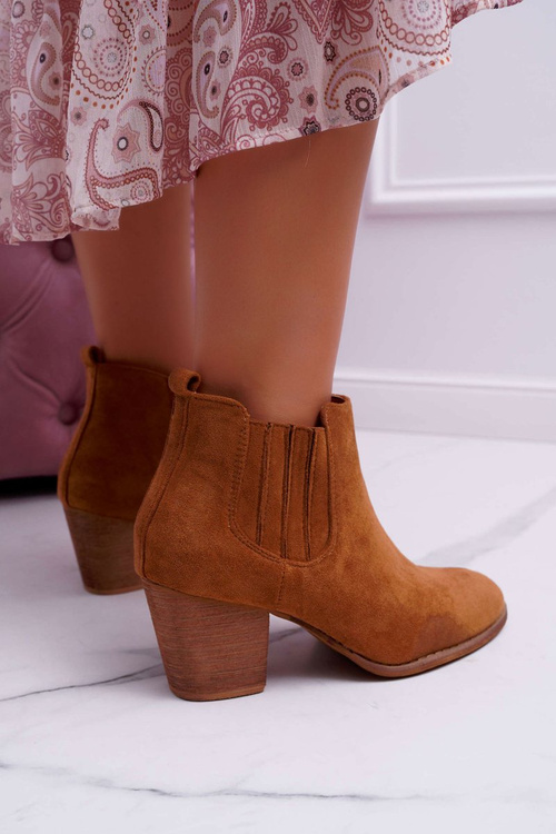 Women's Heeled Boots Suede Camel Gomen