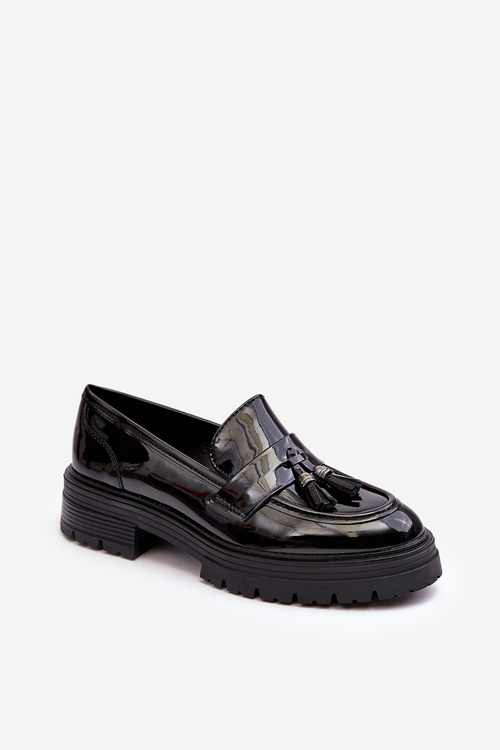 Loafers With Fringes Lacquered Shoes Black Velenase 