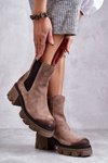 Women's Suede Platform Boots Beige Hilde