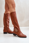 Women's Knee High Boots With Flat Heel And Buckles Camel Lotina