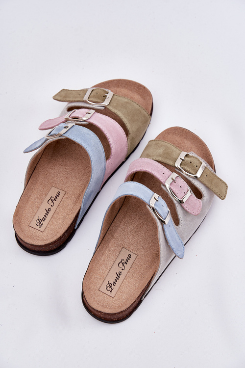 Women's Suede Slippers With Buckles Panto Fino Blue RR267034