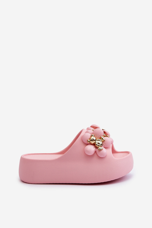 Women's Foam Slides With Decorations On Thick Sole Pink Bremavia