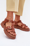 Eco Leather Sandals Women With Buckles Camel Mireza