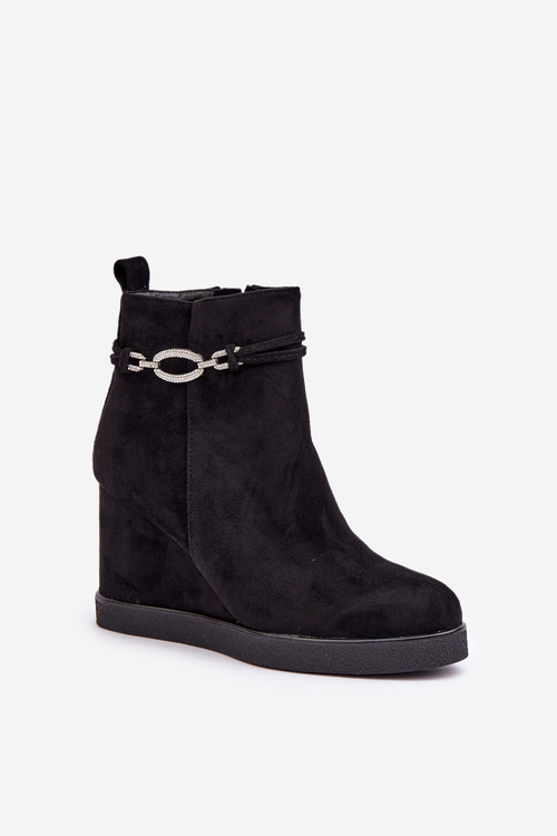 Wedge Ankle Boots With Decorative Strap Black Kaiviana